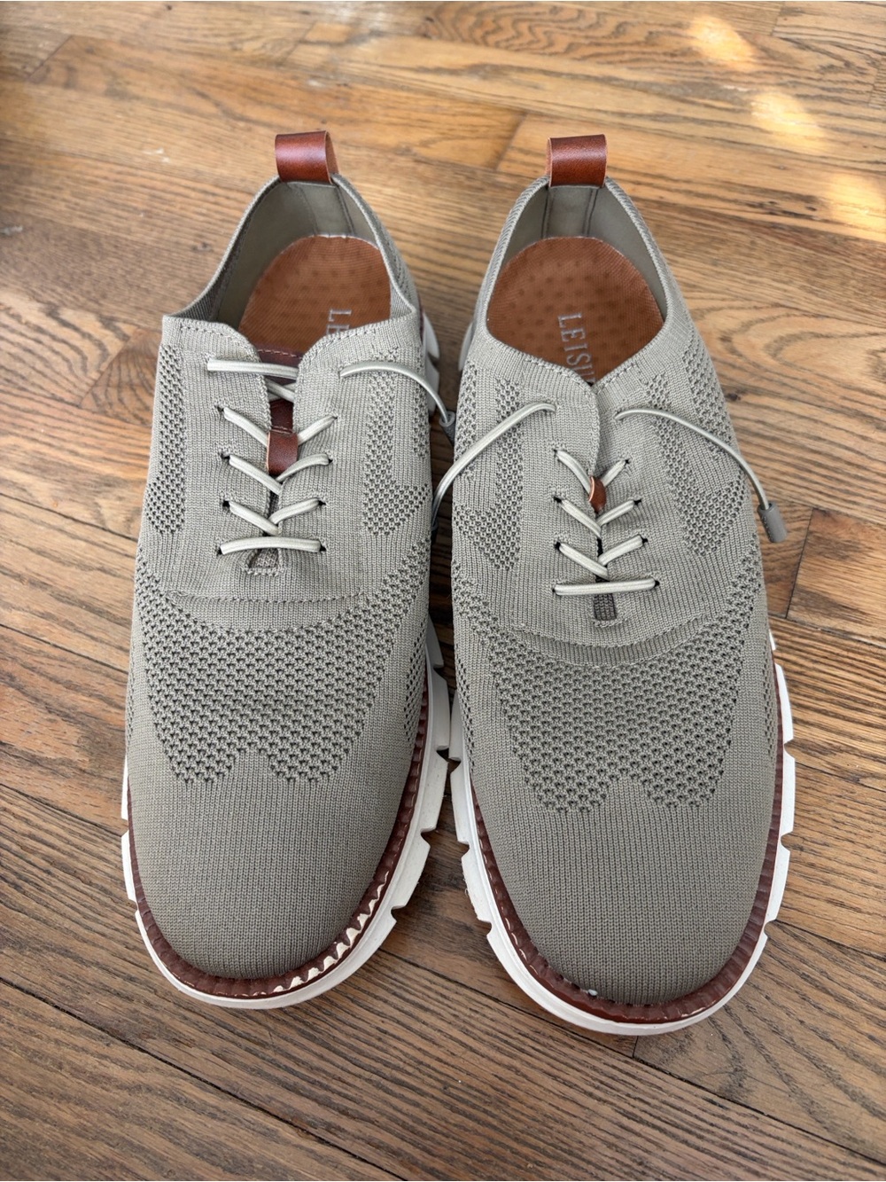 Men's Knit Derby Oxfords in Light Gray with Brown Trim